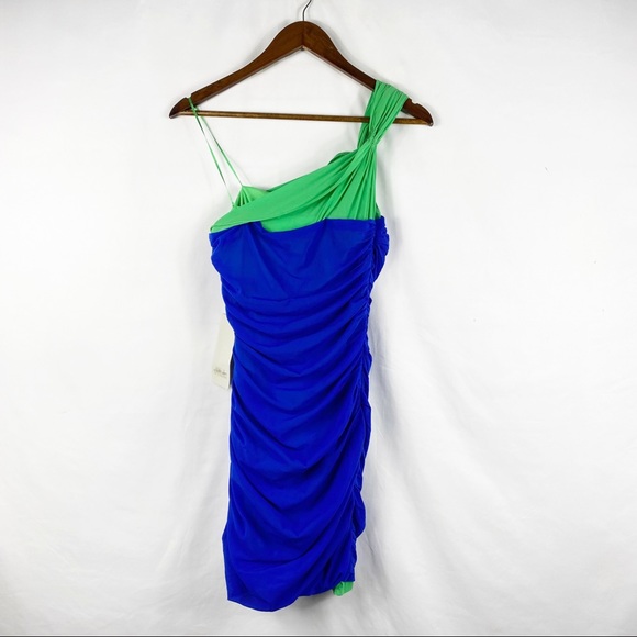 JILL STUART Blue and Green One Shoulder Fitted Mini Dress NWT in Size 2 - Picture 1 of 9